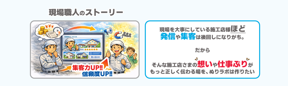 現場職人のストーリー｜ぬりラボサーチで持てるWEBページの案内